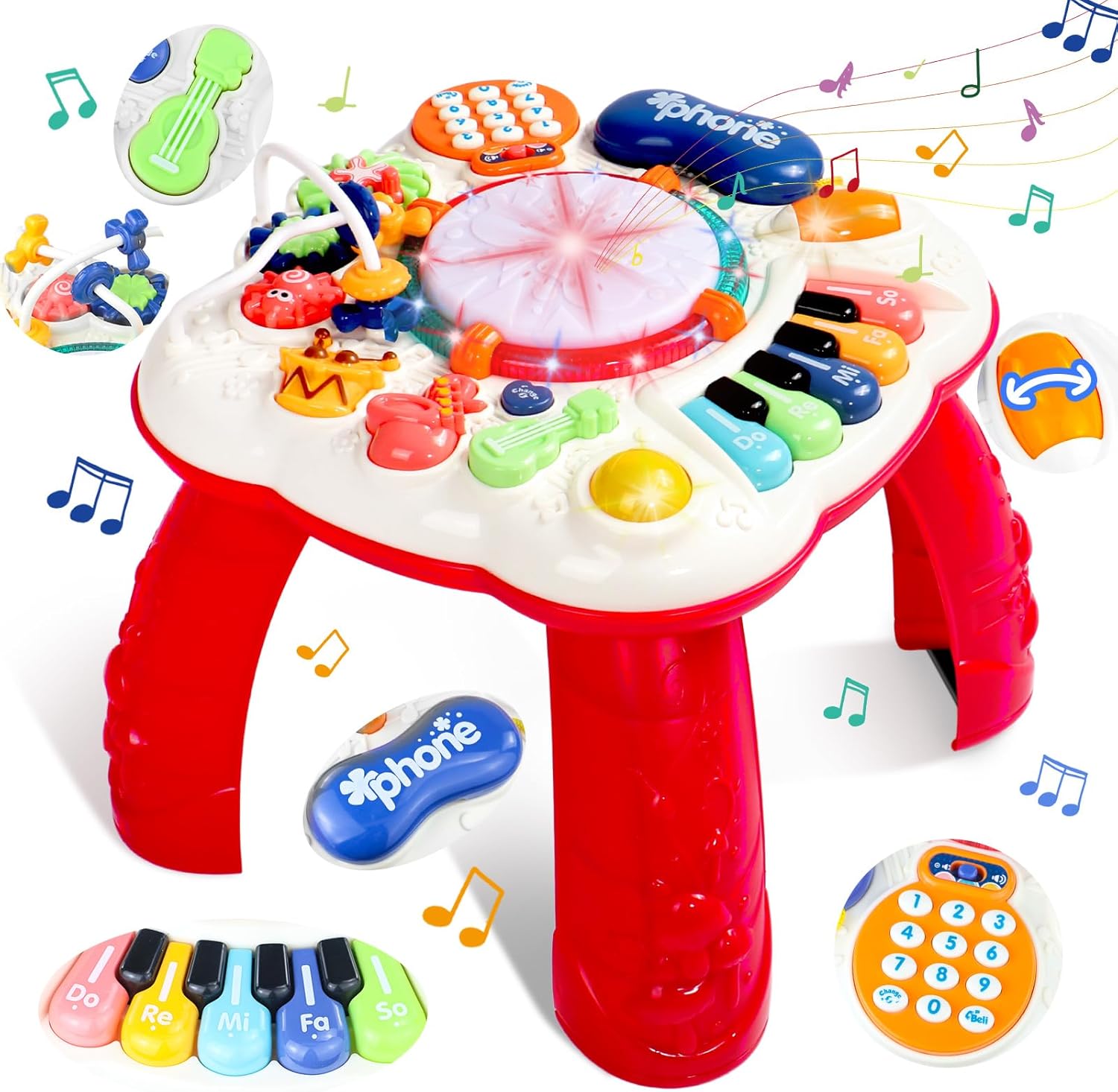 Table d’activité Montessori pour bébé 1-2-3 ans : jouet éducatif avec lumières et musique