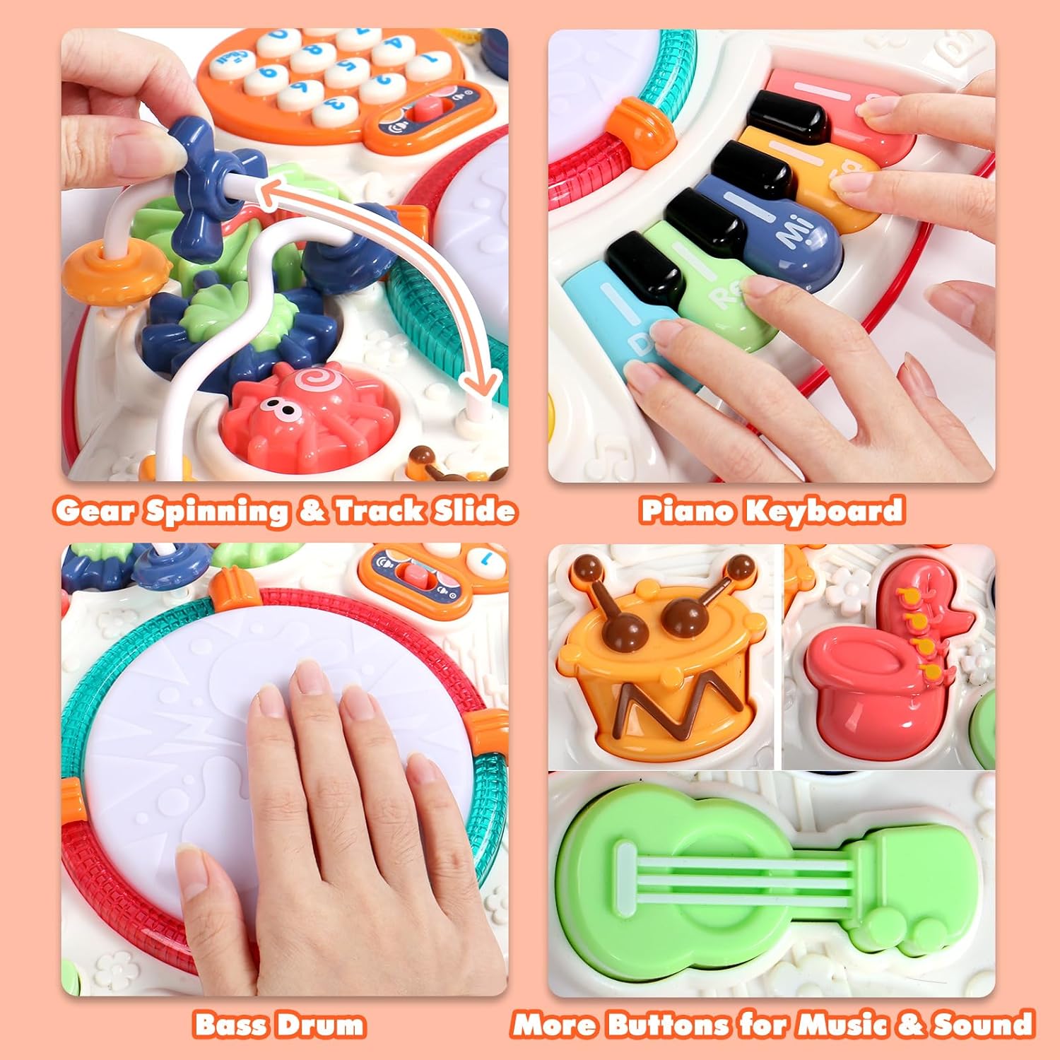 Table d’activité Montessori pour bébé 1-2-3 ans : jouet éducatif avec lumières et musique – Image 3