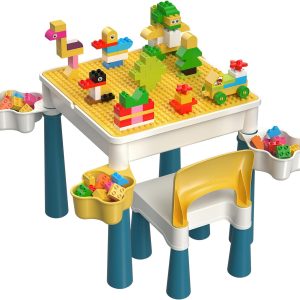 Table de Construction Montessori Burgkidz avec Chaise et Blocs pour Enfants