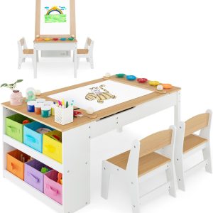 Table et chaises Montessori 2 en 1 pour enfants avec rangement intégré