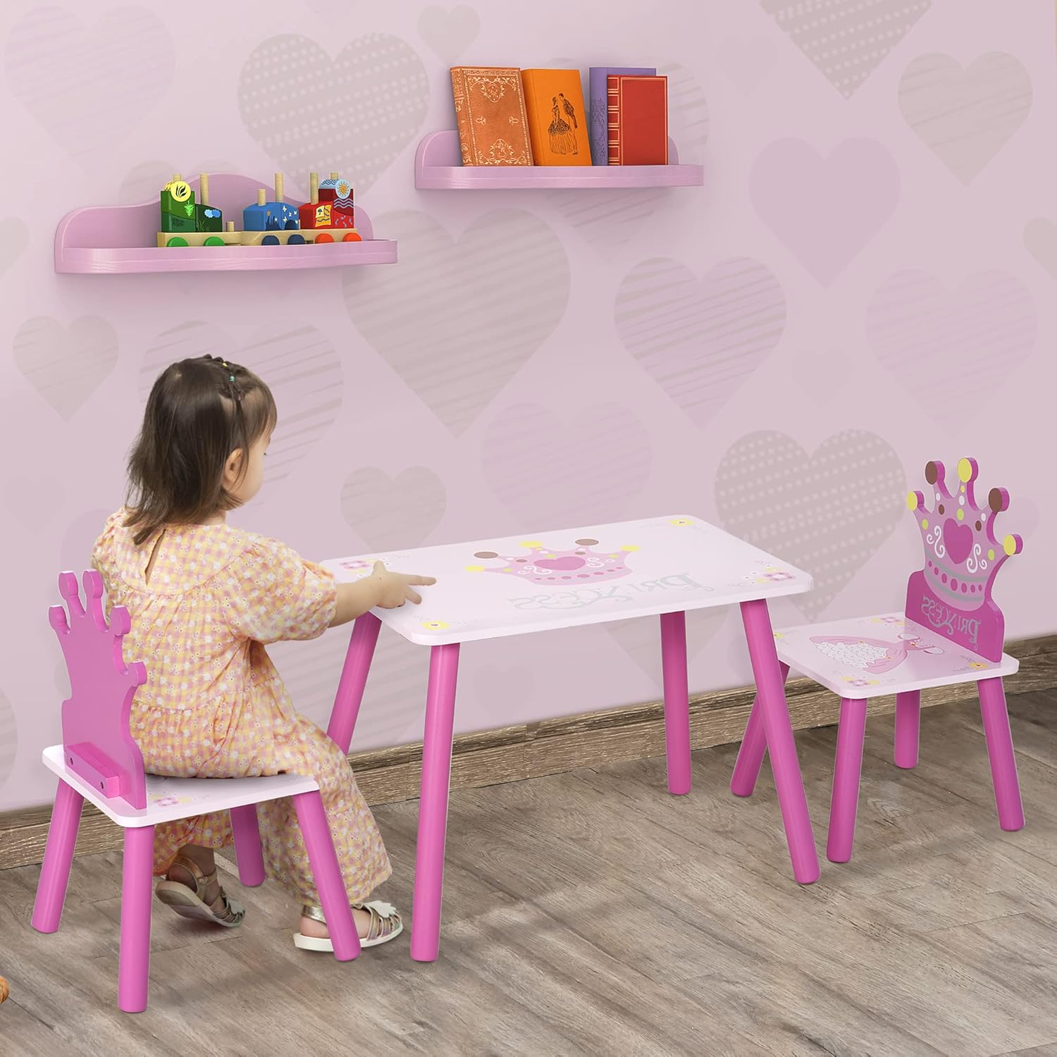 Table et chaises enfant Montessori design princesse en bois pin MDF rose – Image 2