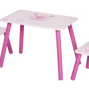 Table et chaises enfant Montessori design princesse en bois pin MDF rose