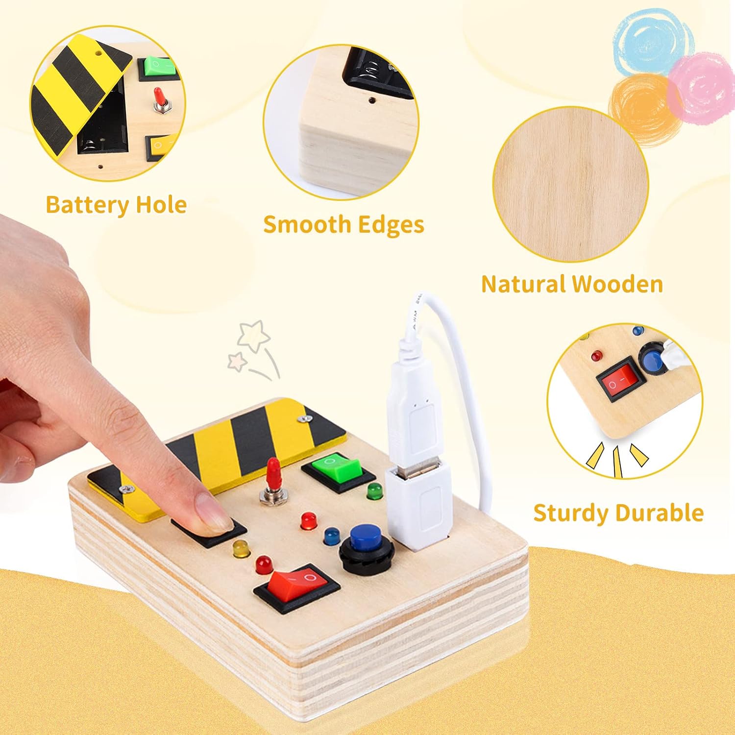 Tableau d’activités Montessori en bois avec LED pour enfants de 1 à 6 ans – Image 3