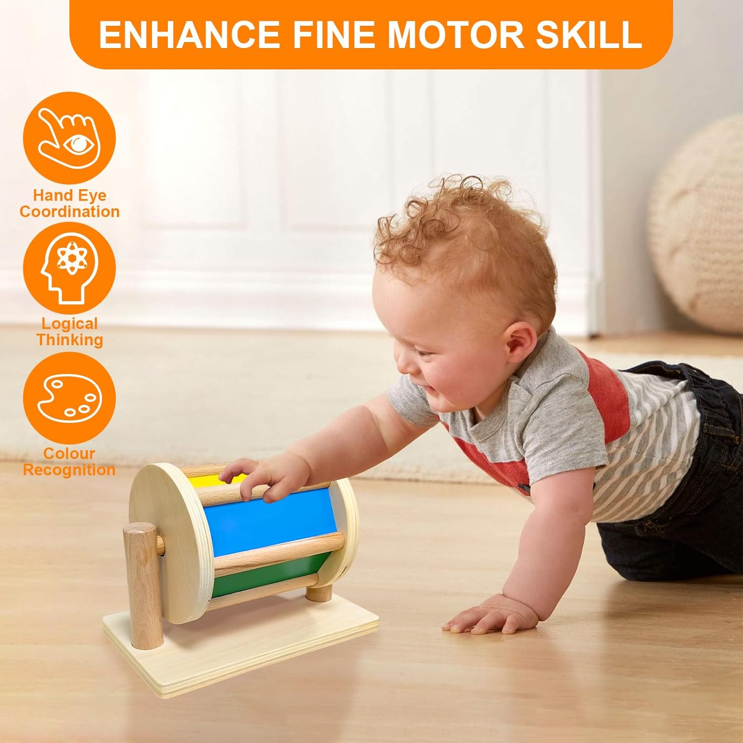 Tambour rotatif montessori en bois pour enfants – Image 2