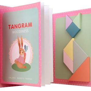 Tangram Montessori en bois magnétique rose pour enfants de 3 à 6 ans