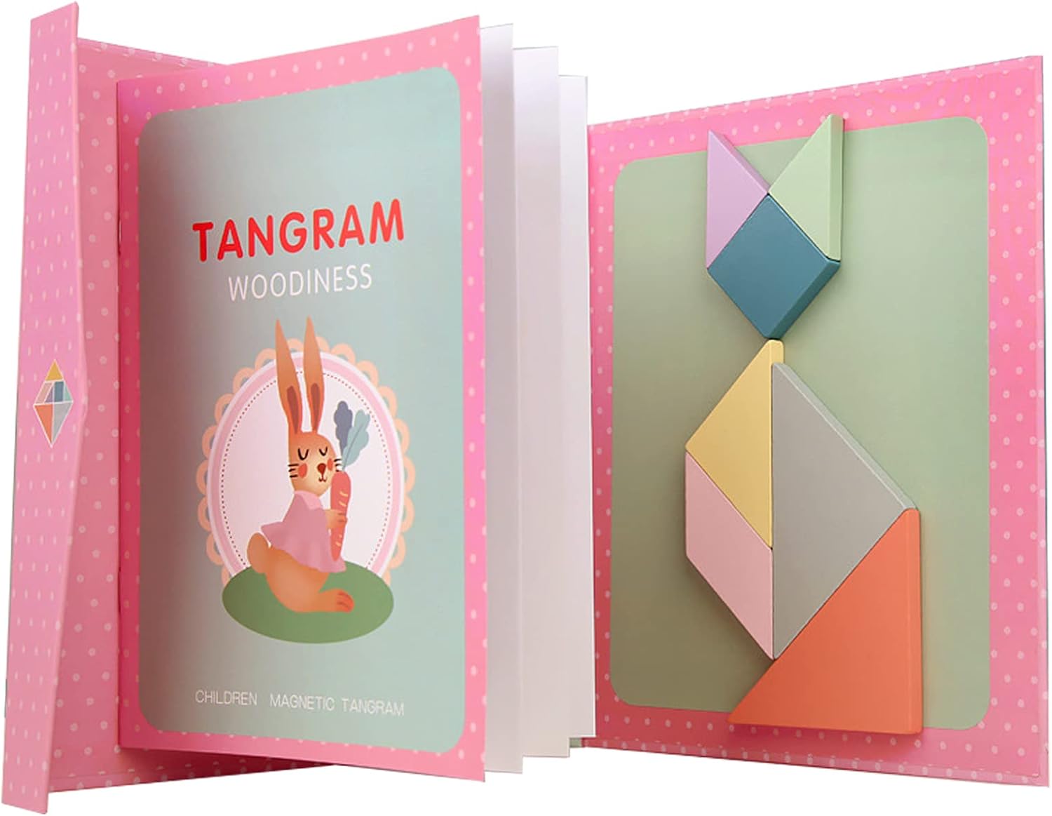 Tangram Montessori en bois magnétique rose pour enfants de 3 à 6 ans
