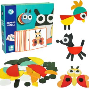 Tangram Montessori pour enfant : Jouet éducatif en bois pour apprentissage des formes et des couleurs