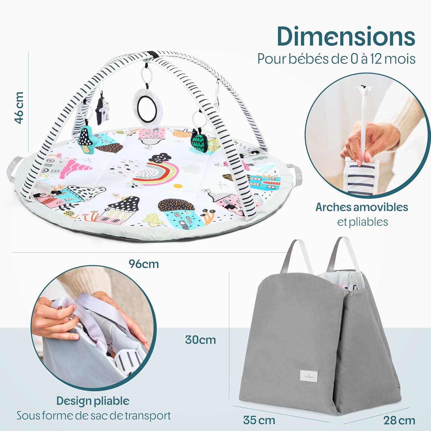 Tapis d’Éveil Bébé Montessori 0-6 Mois Akeraq 2-en-1 Evolutif et Portable – Image 3