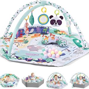 Tapis d&rsquo;éveil Montessori multifonctionnel pour nouveau-nés avec jouets sensoriels