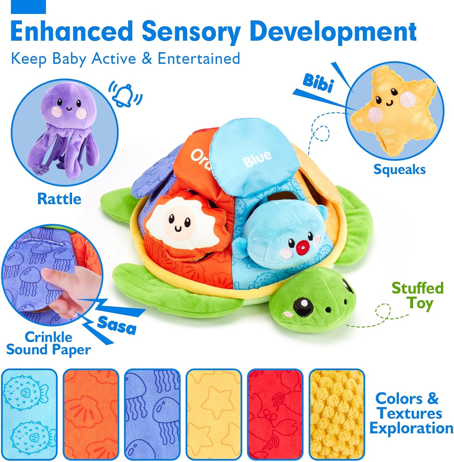 Tortue peluche Montessori : le jouet sensoriel idéal pour bébé 0-6 mois – Image 3