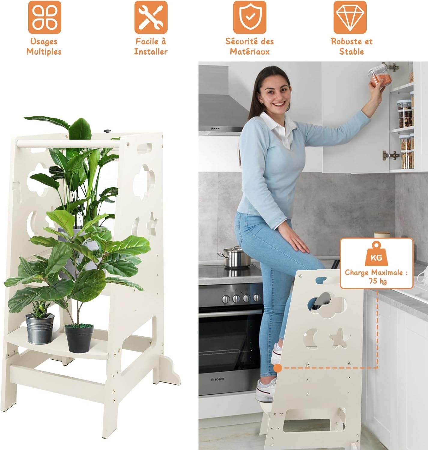 Tour d’apprentissage Montessori OUNUO pour enfants : sécurité et créativité en cuisine – Image 3