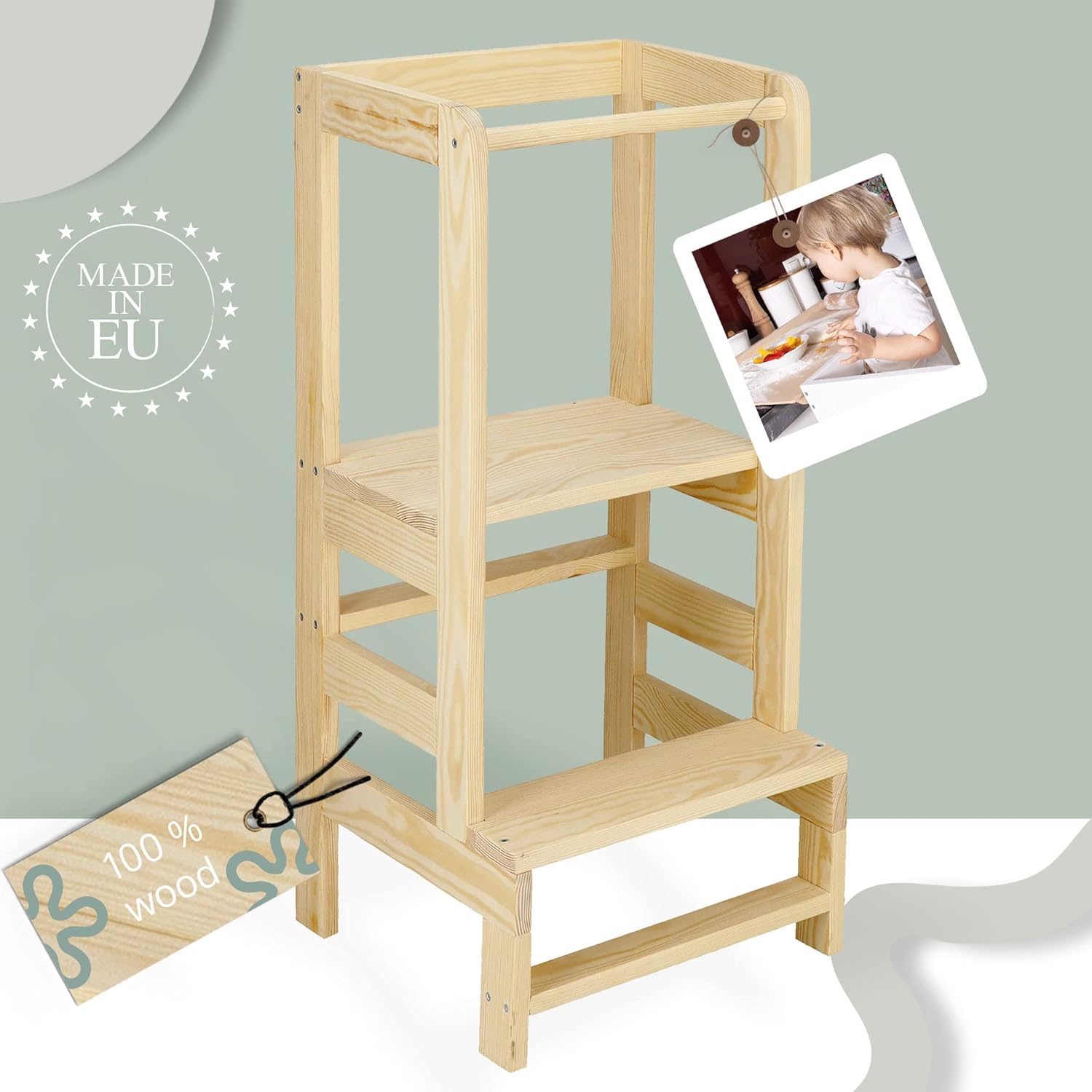 Tour d’observation Montessori Springos pour enfants : chaise haute en bois massif DIY – Image 2