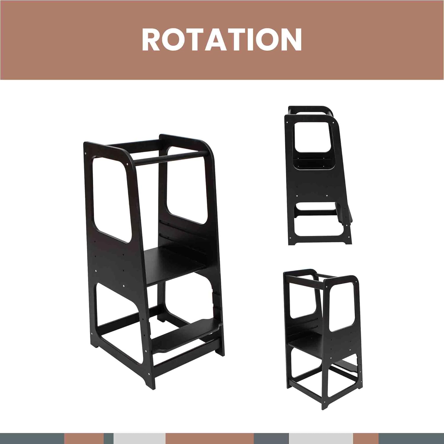 Tour d’observation Montessori réglable en noir pour apprentissage en cuisine – Image 3