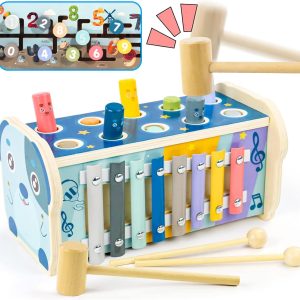 Xylophone en bois 3 en 1 Montessori pour bébé 1-2 ans : jeu éducatif, taupe et match de numéro