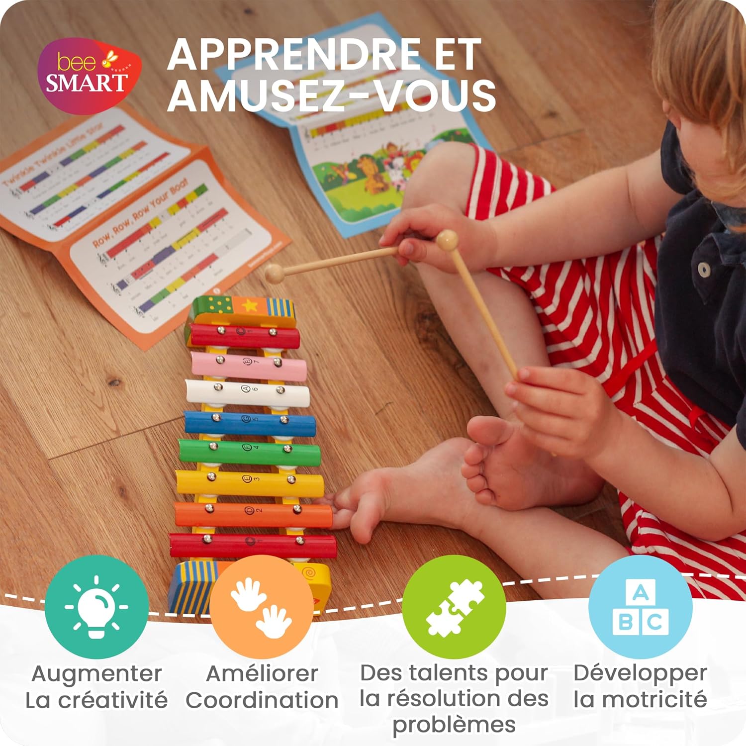 Xylophone en bois arc-en-ciel Montessori : Apprendre la musique pour enfants – Image 2